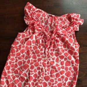 LOFT Career Blouse Sz XS Ruffles Pink bubble hem